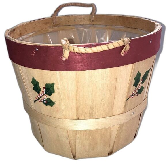 BUSHEL BASKET Small Apple Basket with Handles Holiday Holly - Picture 3 of 9